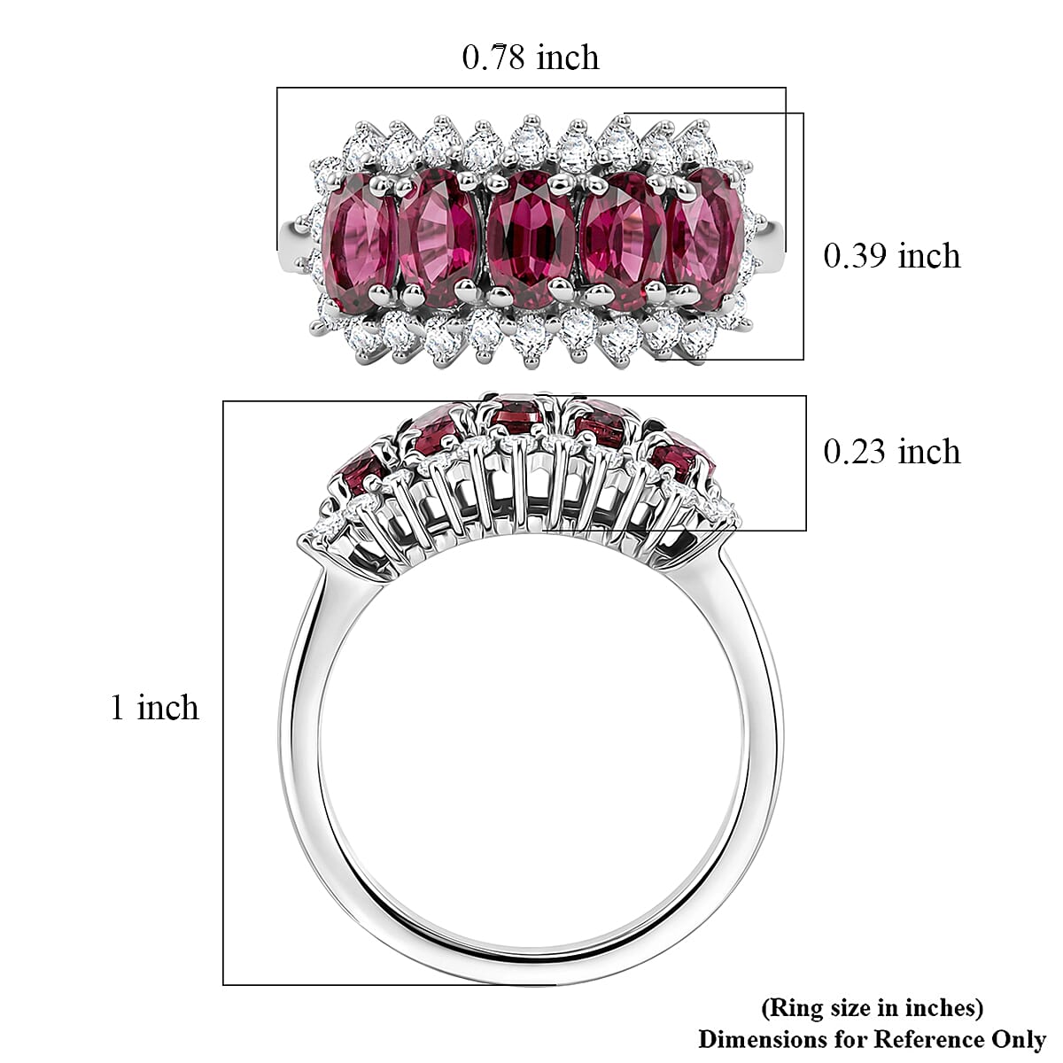 D'Joy Premium Ouro Fino Rubellite and Moissanite 1.60 ctw Ring in Rhodium Over Sterling Silver (Size 8.0)