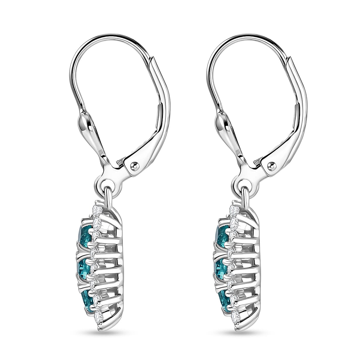 D'Joy Premium Monte Belo Indicolite and Moissanite 1.60 ctw Earrings in Rhodium Over Sterling Silver