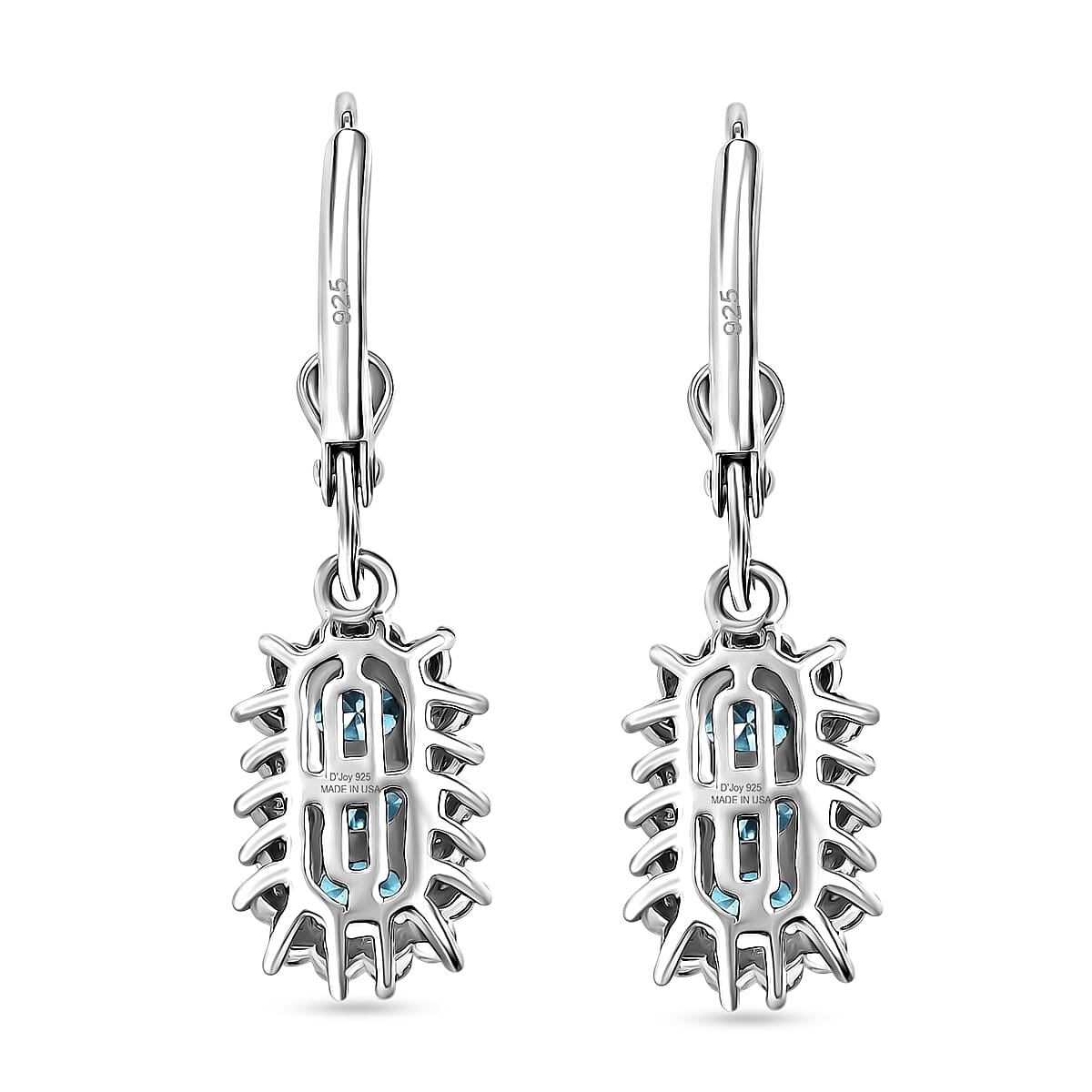 D'Joy Premium Monte Belo Indicolite and Moissanite 1.60 ctw Earrings in Rhodium Over Sterling Silver