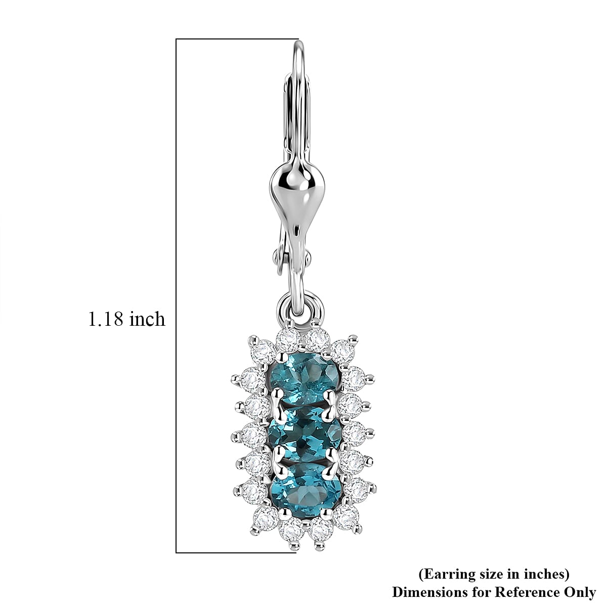 D'Joy Premium Monte Belo Indicolite and Moissanite 1.60 ctw Earrings in Rhodium Over Sterling Silver