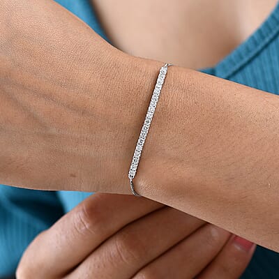 Luxuriant Lab Grown Diamond G-H SI 1.00 ctw Bracelet in Rhodium Over Sterling Silver (10.50 In)