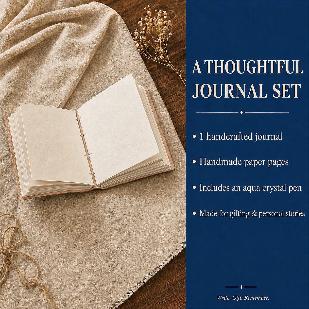 Livmore Blue Handcrafted Leather Peacock Embossed Journal with Kadam Wooden Pen (160 pages)