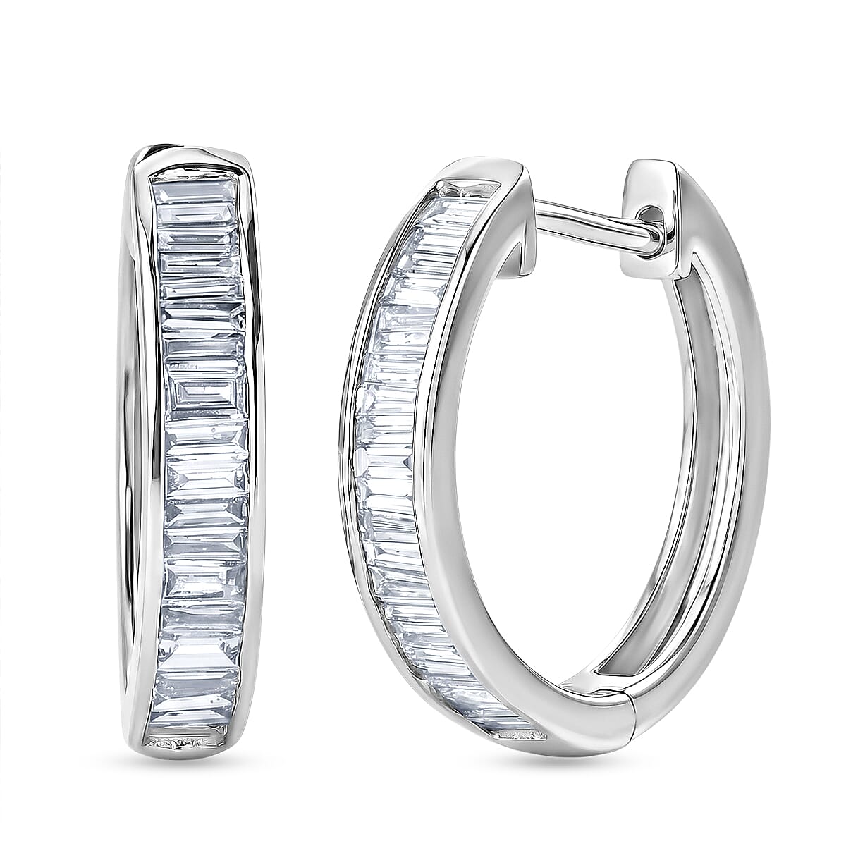 Luxuriant Lab Grown Diamond G-H SI 1.00 ctw Hoop Earrings in Rhodium Over Sterling Silver