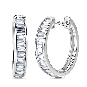 Luxuriant Lab Grown Diamond G-H SI 1.00 ctw Hoop Earrings in Rhodium Over Sterling Silver (Del. in 10-12 Days)