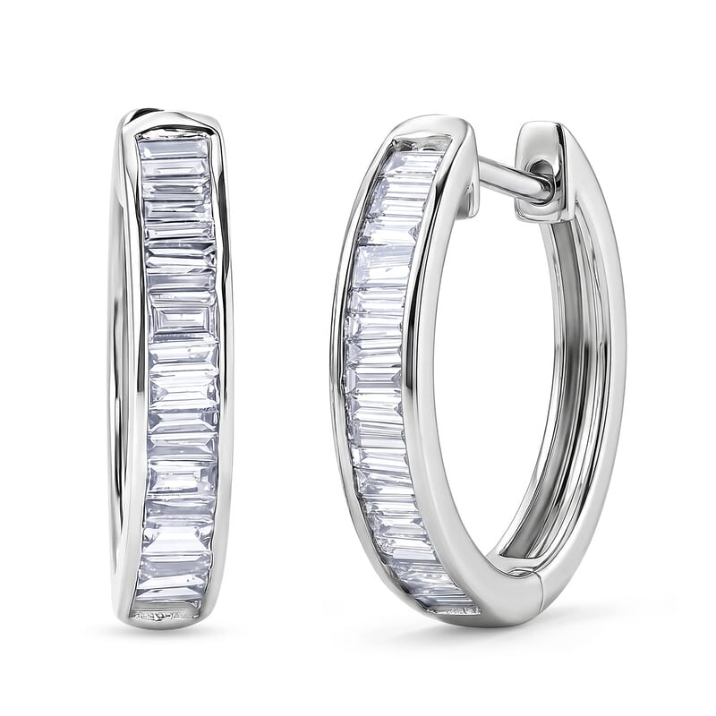 Luxuriant Lab Grown Diamond G-H SI 1.00 ctw Hoop Earrings in Rhodium Over Sterling Silver