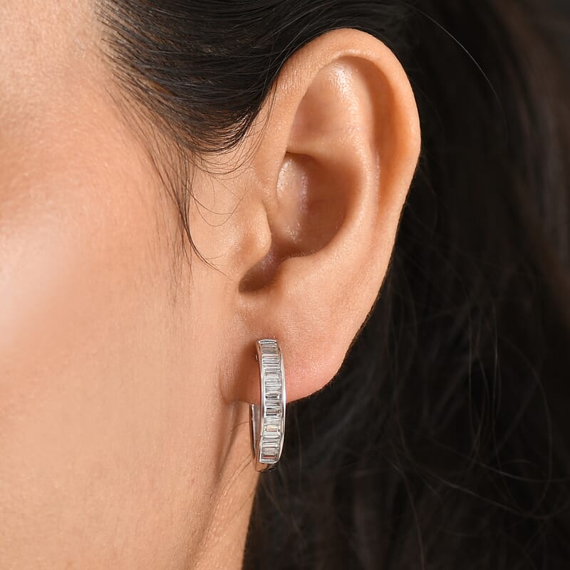 Luxuriant Lab Grown Diamond G-H SI 1.00 ctw Hoop Earrings in Rhodium Over Sterling Silver