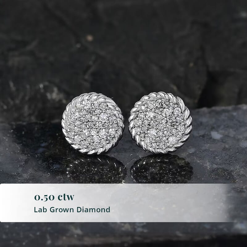 Luxuriant Lab Grown Diamond G-H SI 0.50 ctw Earrings in Rhodium Over Sterling Silver