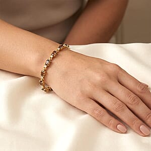 D'Joy Premium Madagascar Color Change Garnet and Moissanite 9.50 ctw Secret Spark Bracelet in 18K Vermeil Yellow Gold Over Sterling Silver (6.50 In)