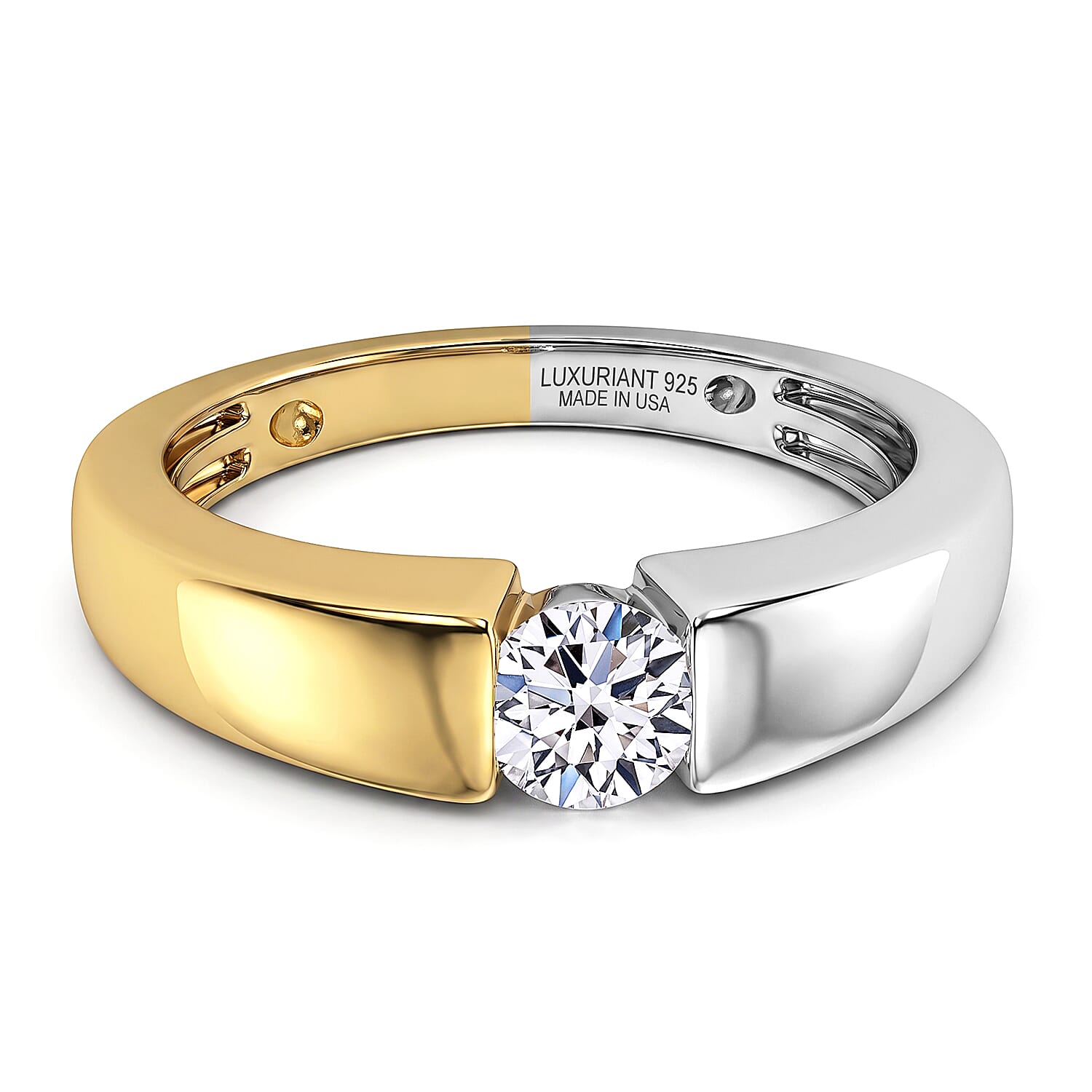 Luxuriant Lab Grown Diamond (G-H, SI) Ring in 18K Vermeil YG and Rhodium Over Sterling Silver 0.50 ctw
