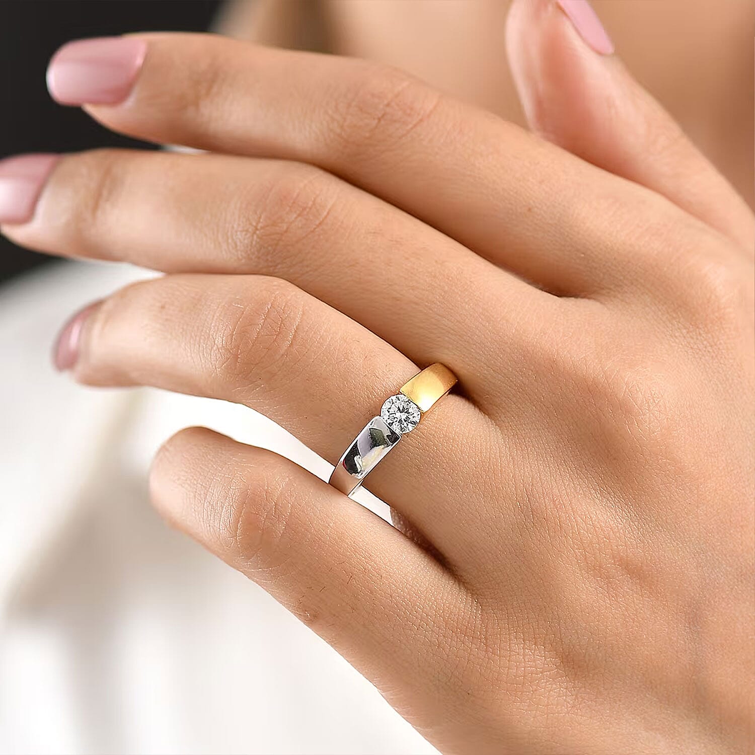 Luxuriant Lab Grown Diamond G-H SI 0.50 ctw Ring in 18K Vermeil YG and Rhodium Over Sterling Silver (Size 5.0) (Del. in 10-12 Days)