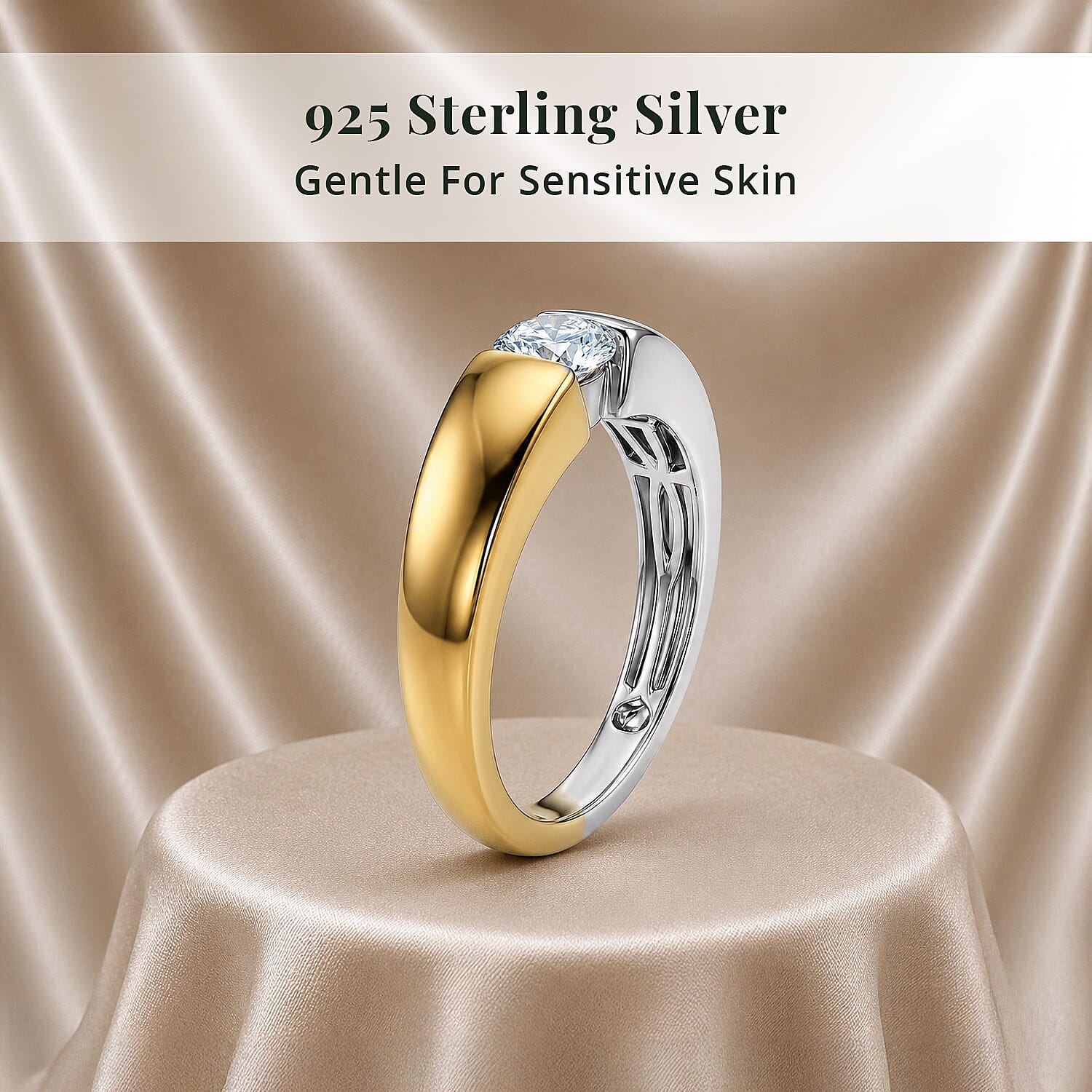 Luxuriant Lab Grown Diamond G-H SI 0.50 ctw Ring in 18K Vermeil YG and Rhodium Over Sterling Silver (Size 5.0) (Del. in 10-12 Days)