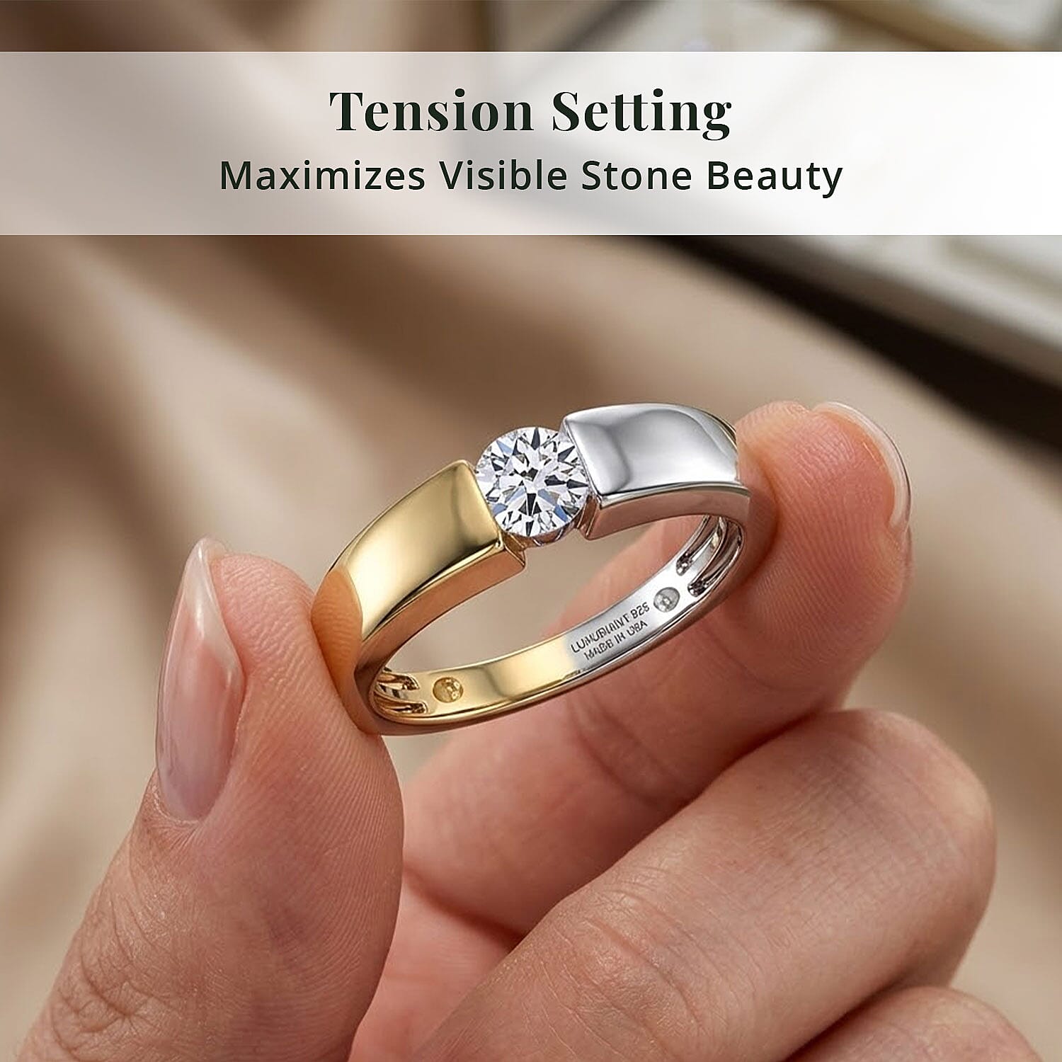 Luxuriant Lab Grown Diamond G-H SI 0.50 ctw Ring in 18K Vermeil YG and Rhodium Over Sterling Silver (Size 5.0) (Del. in 10-12 Days)