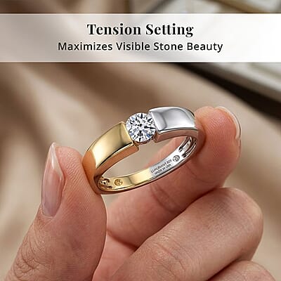 Luxuriant Lab Grown Diamond G-H SI 0.50 ctw Ring in 18K Vermeil YG and Rhodium Over Sterling Silver (Size 5.0)