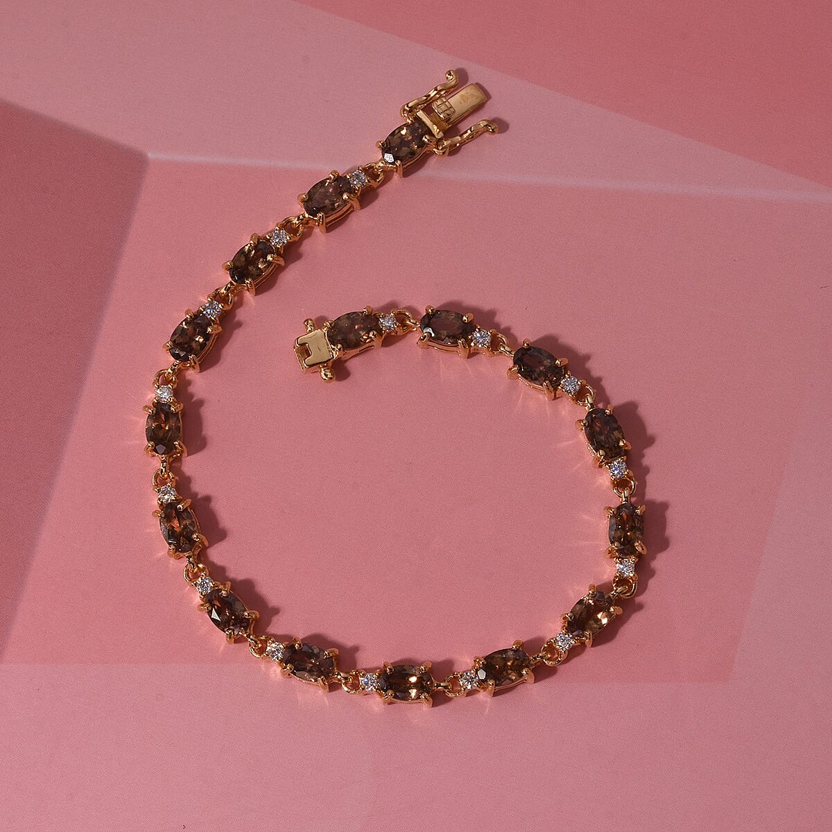 D'Joy Premium Madagascar Color Change Garnet and Moissanite 10.10 ctw Secret Spark Bracelet in 18K Vermeil Yellow Gold Over Sterling Silver (7.25 In) image number 1