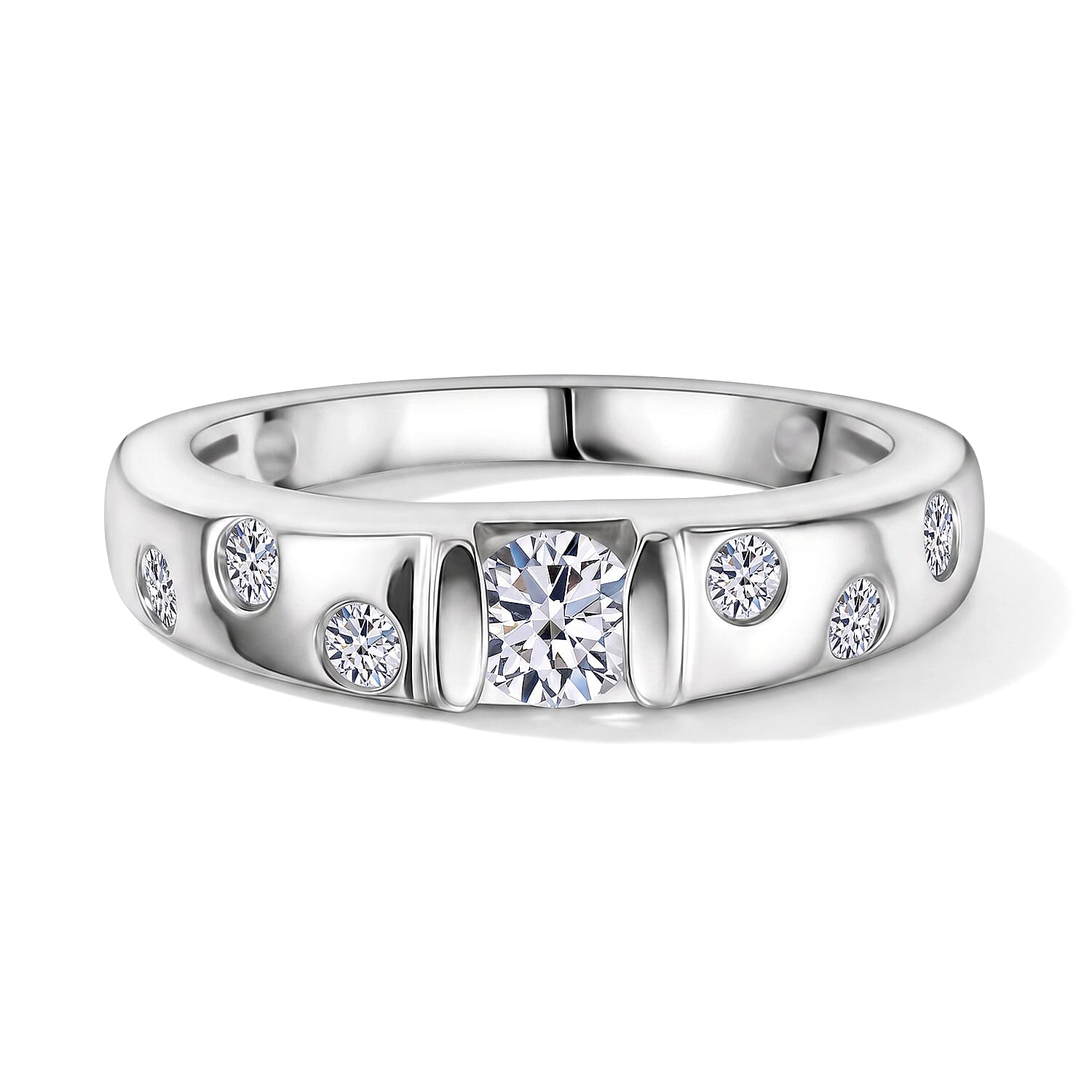 Luxuriant Lab Grown Diamond (G-H, SI) Ring in Rhodium Over Sterling Silver (Size 10.0) 0.50 ctw