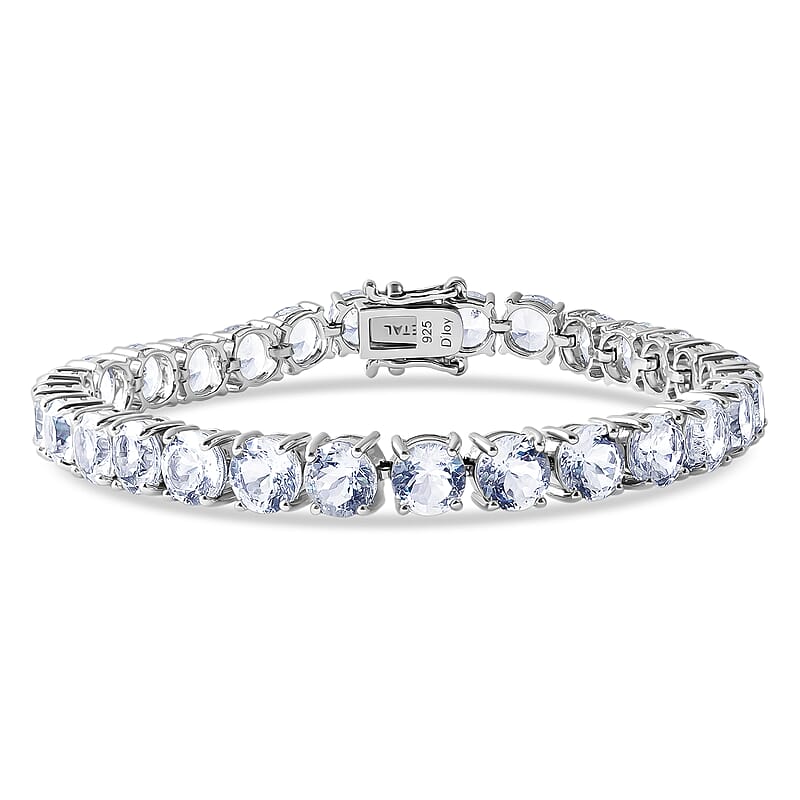 D'Joy 161 Facet Portuguese Cut White Topaz 28.30 ctw Forever Spark Tennis Bracelet in Rhodium Over Sterling Silver (6.50 In)