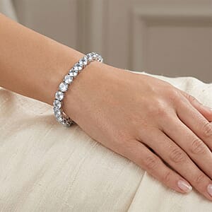 D'Joy 161 Facet Portuguese Cut White Topaz 28.30 ctw Bracelet in Rhodium Over Sterling Silver (6.50 In)