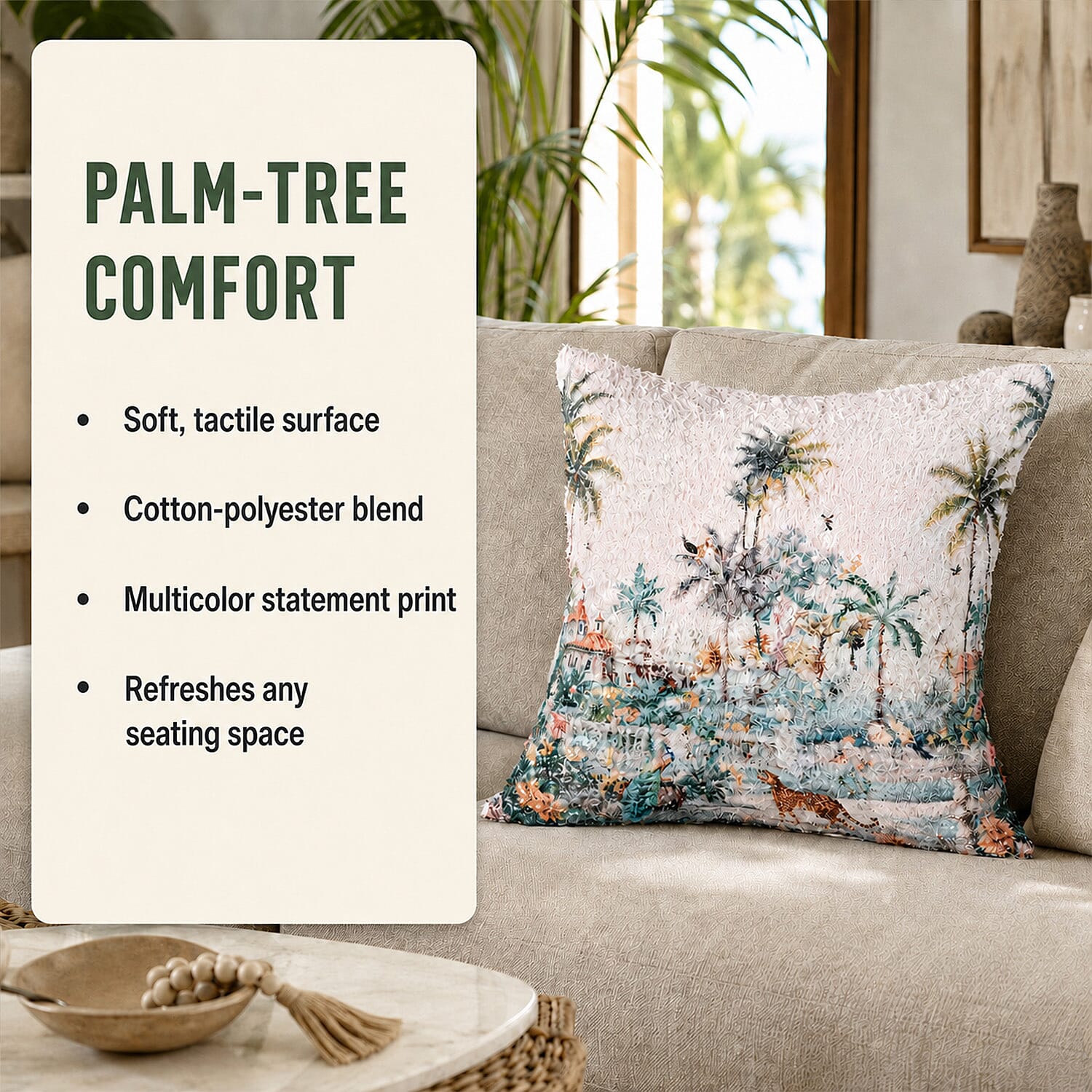 Multi Color Palm Tree Digital Print Cushion Cover