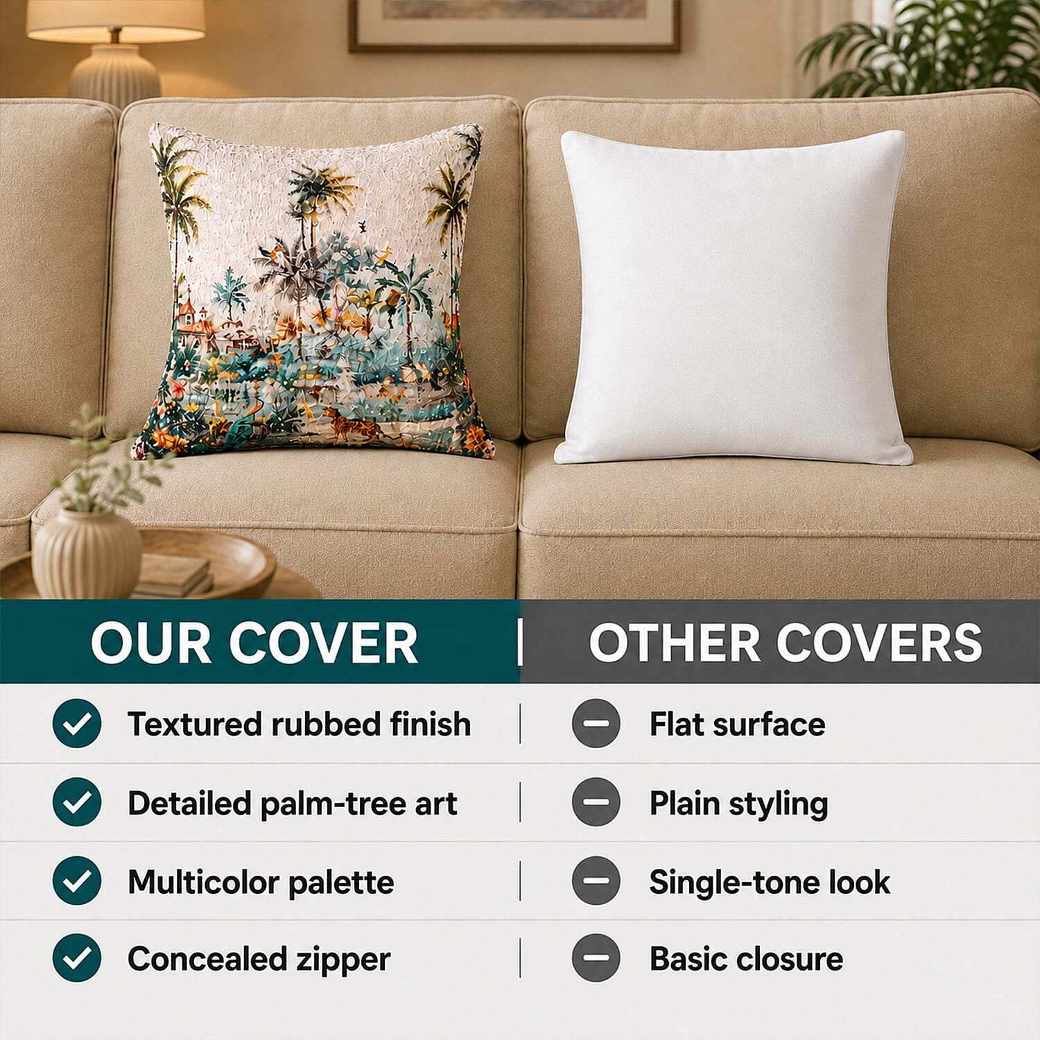 Multi Color Palm Tree Digital Print Cushion Cover