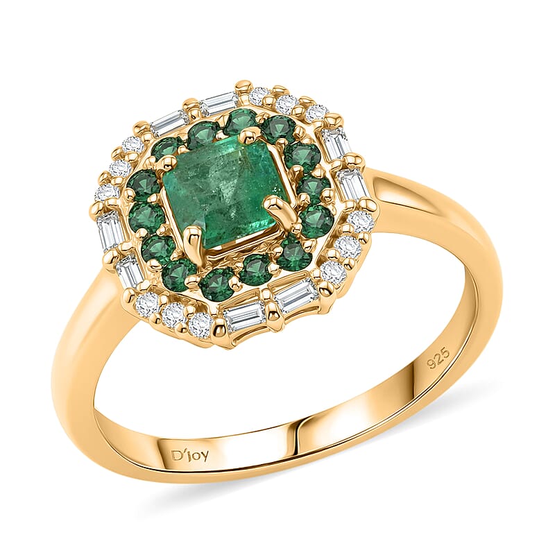 D'Joy AAA Kagem Zambian Emerald and Moissanite 1.20 ctw Royal Blossom Ring in 18K Vermeil Yellow Gold Over Sterling Silver (Size 10.0)