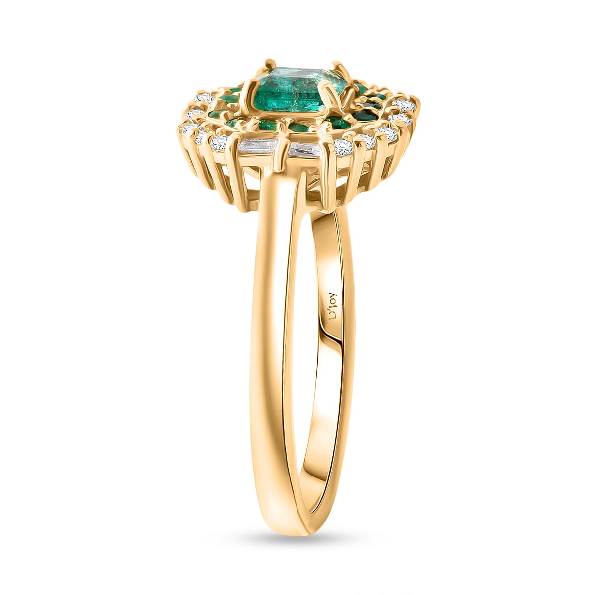 D'Joy AAA Kagem Zambian Emerald and Moissanite 1.20 ctw Royal Blossom Ring in 18K Vermeil Yellow Gold Over Sterling Silver (Size 7.0) image number 3