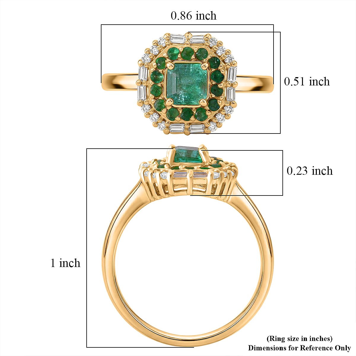D'Joy AAA Kagem Zambian Emerald and Moissanite 1.20 ctw Royal Blossom Ring in 18K Vermeil Yellow Gold Over Sterling Silver (Size 7.0) image number 5