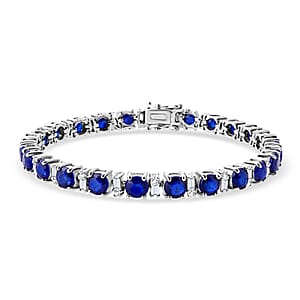 D'Joy Premium Tanzanian Blue Spinel (DF) and Moissanite 14.70 ctw Bracelet in Rhodium Over Sterling Silver (6.50 In)