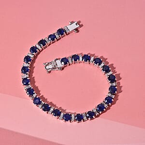 D'Joy Premium Tanzanian Blue Spinel (DF) and Moissanite 14.70 ctw Bracelet in Rhodium Over Sterling Silver (6.50 In)