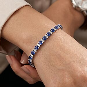 D'Joy Premium Tanzanian Blue Spinel (DF) and Moissanite 14.70 ctw Bracelet in Rhodium Over Sterling Silver (6.50 In)