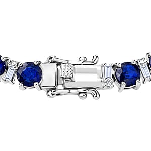 D'Joy Premium Tanzanian Blue Spinel (DF) and Moissanite 14.70 ctw Bracelet in Rhodium Over Sterling Silver (6.50 In)