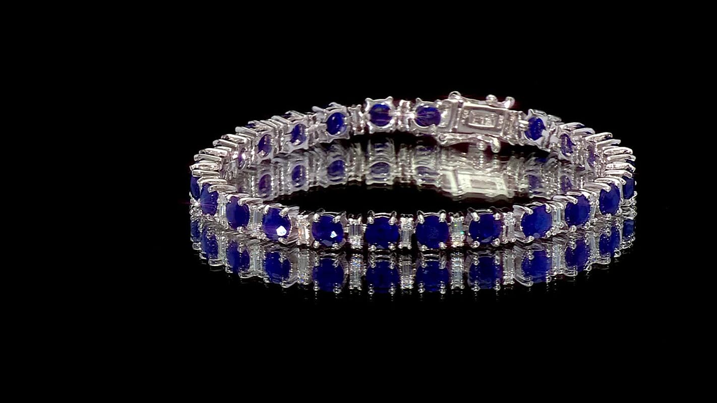 D'Joy Premium Tanzanian Blue Spinel (DF) and Moissanite 14.70 ctw Bracelet in Rhodium Over Sterling Silver (6.50 In)