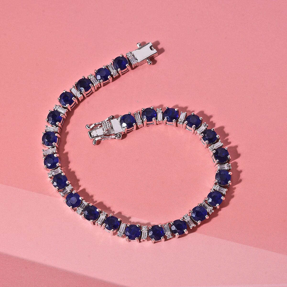 D'Joy Premium Tanzanian Blue Spinel (DF) and Moissanite 17.25 ctw Bracelet in Rhodium Over Sterling Silver (8.00 In) image number 1