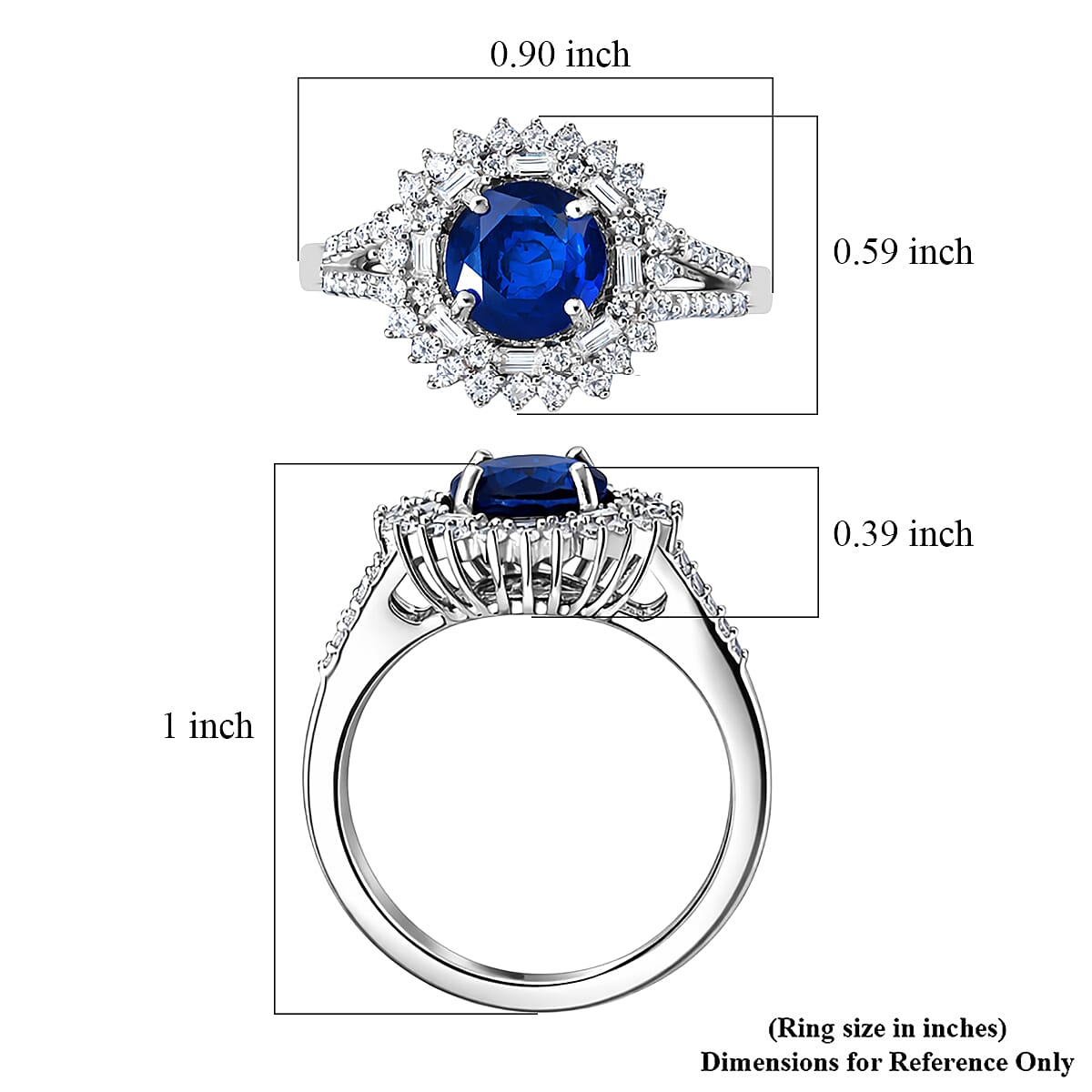 D'Joy Premium Tanzanian Blue Spinel (DF) and Moissanite 2.20 ctw Royal Midnight Halo Ring in Rhodium Over Sterling Silver (Size 6.0) image number 4
