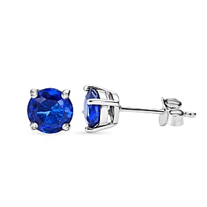 D'Joy Premium Tanzanian Blue Spinel (DF) 2.00 ctw Stud Earrings in Rhodium Over Sterling Silver 