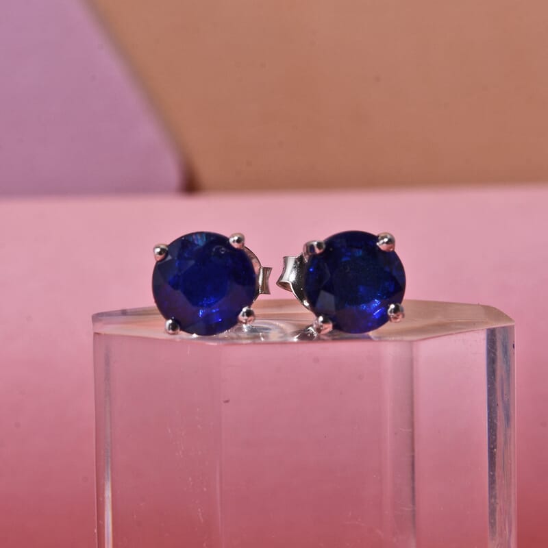 D'Joy Premium Tanzanian Blue Spinel (DF) 2.00 ctw Stud Earrings in Rhodium Over Sterling Silver