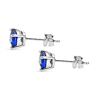 D'Joy Premium Tanzanian Blue Spinel (DF) 2.00 ctw Stud Earrings in Rhodium Over Sterling Silver 