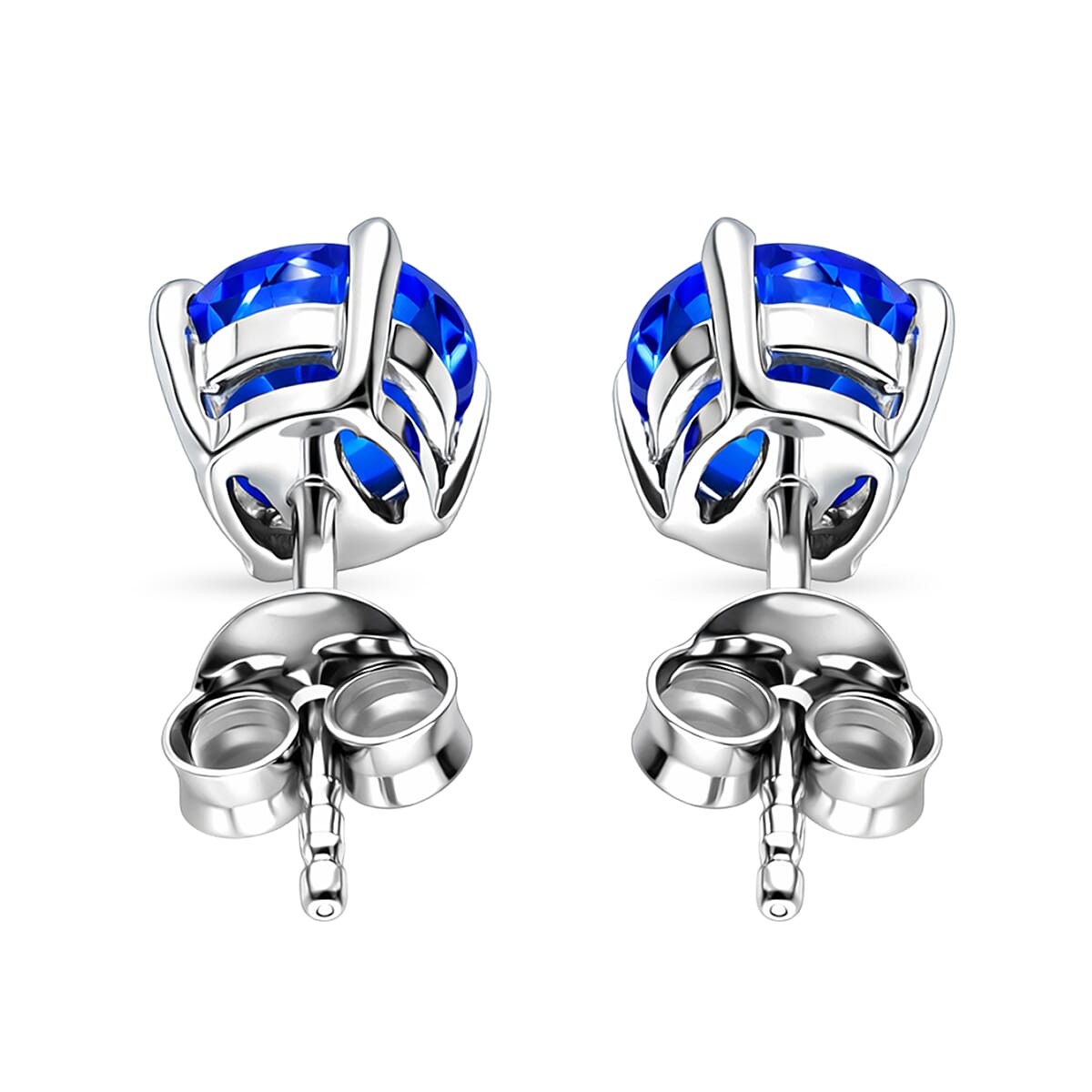 D'Joy Premium Tanzanian Blue Spinel (DF) 2.00 ctw Stud Earrings in Rhodium Over Sterling Silver  image number 4