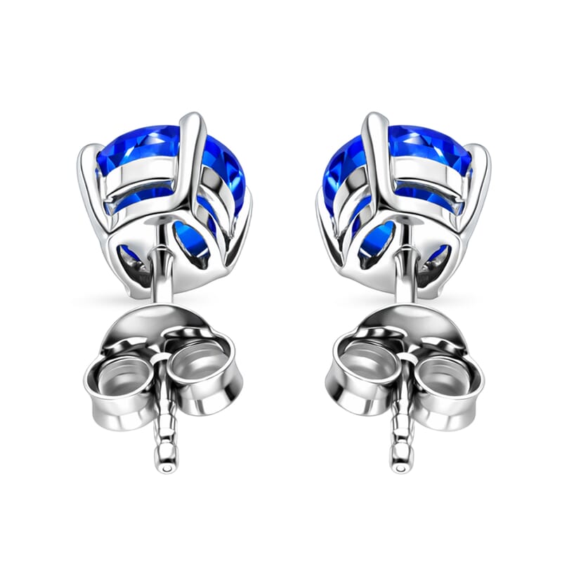 D'Joy Premium Tanzanian Blue Spinel (DF) 2.00 ctw Stud Earrings in Rhodium Over Sterling Silver