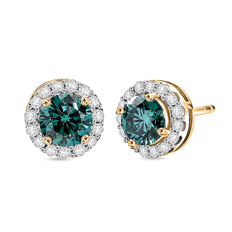 Luxuriant Lab Grown Green Diamond (IR) and Lab Grown Diamond (SI) 1.60 ctw Earrings in 18K Vermeil Yellow Gold Over Sterling Silver