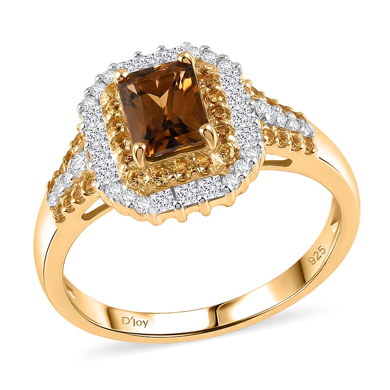 D'Joy AAA Golden Turkizite and Multi Gemstone 2.10 ctw Sunset Glow Halo Ring in 18K Vermeil Yellow Gold Over Sterling Silver (Size 10.0)