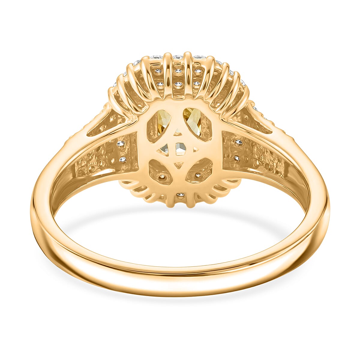 D'Joy AAA Golden Turkizite and Multi Gemstone 2.10 ctw Sunset Glow Halo Ring in 18K Vermeil Yellow Gold Over Sterling Silver (Size 10.0)