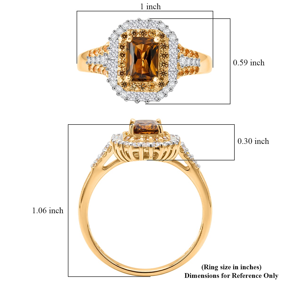 D'Joy AAA Golden Turkizite and Multi Gemstone 2.10 ctw Sunset Glow Halo Ring in 18K Vermeil Yellow Gold Over Sterling Silver (Size 10.0) image number 5