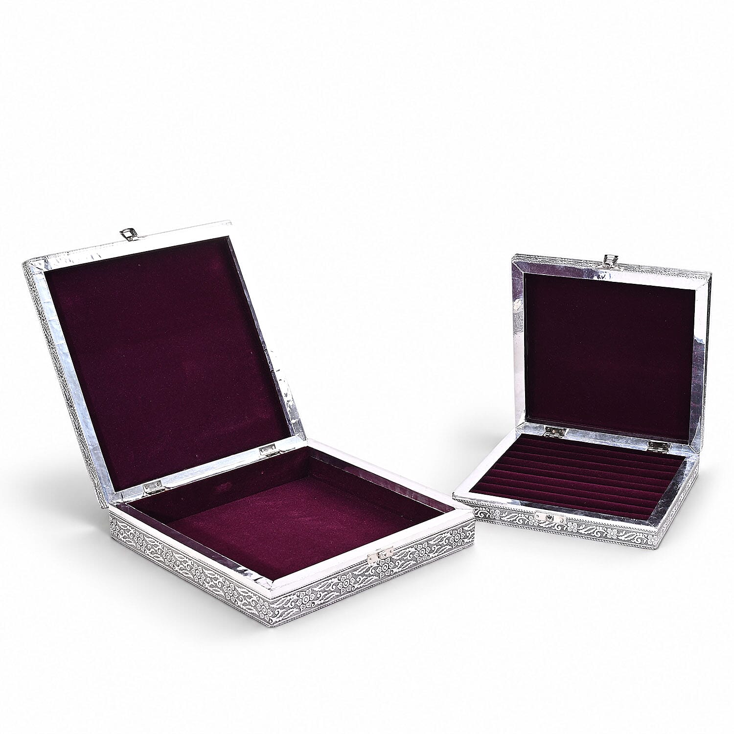 Livmore Set of 2 Silver and Golden Butterfly Embossed and Embroidery Jewelry Box
