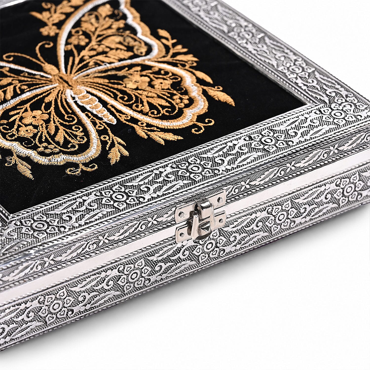 Livmore Set of 2 Silver and Golden Butterfly Embossed and Embroidery Jewelry Box