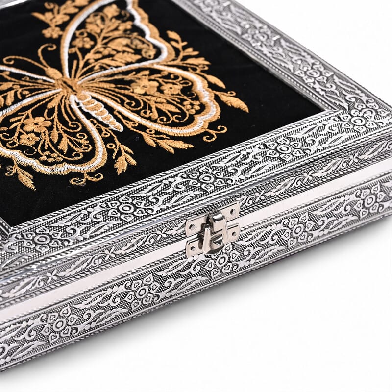Livmore Set of 2 Silver and Golden Butterfly Embossed and Embroidery Jewelry Box