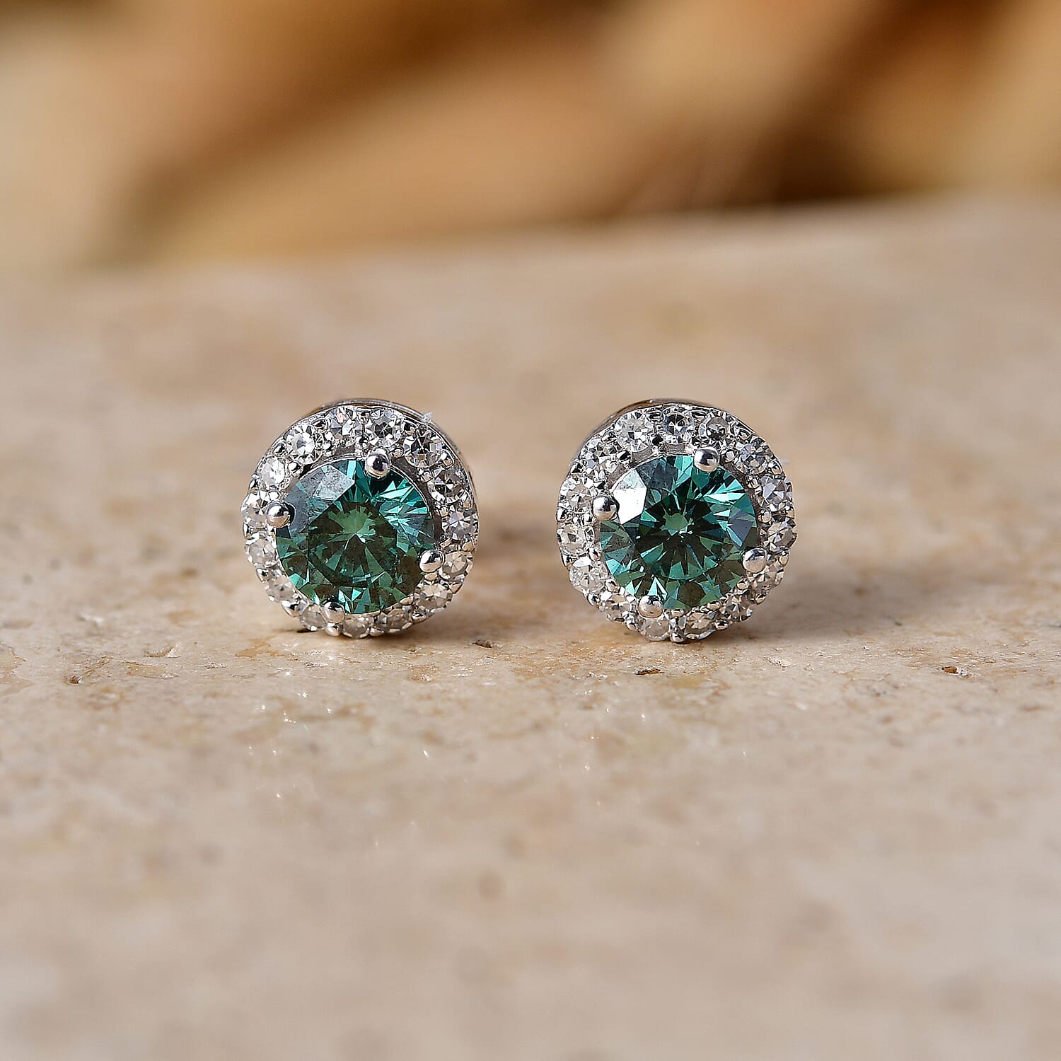 Luxuriant Lab Grown Green Diamond (IR) and Lab Grown Diamond (SI) 1.60 ctw Earrings in Rhodium Over Sterling Silver