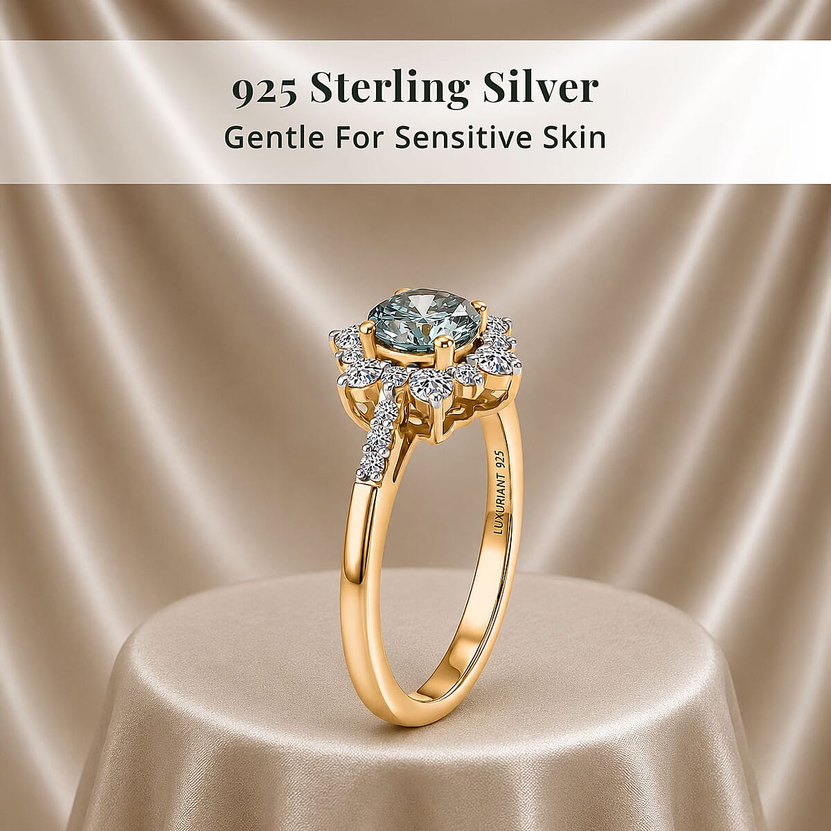 Luxuriant Lab Grown Blue and White Diamond G-H SI 1.00 ctw Ring in 18K Vermeil Yellow Gold Over Sterling Silver (Size 10.0) image number 4