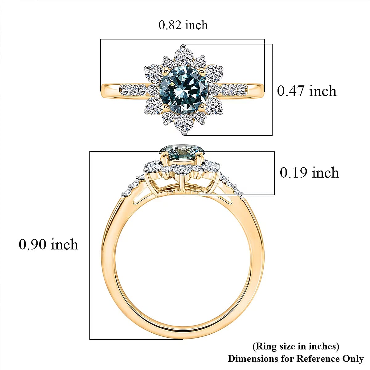 Luxuriant Lab Grown Blue and White Diamond G-H SI 1.00 ctw Ring in 18K Vermeil Yellow Gold Over Sterling Silver (Size 10.0) image number 6