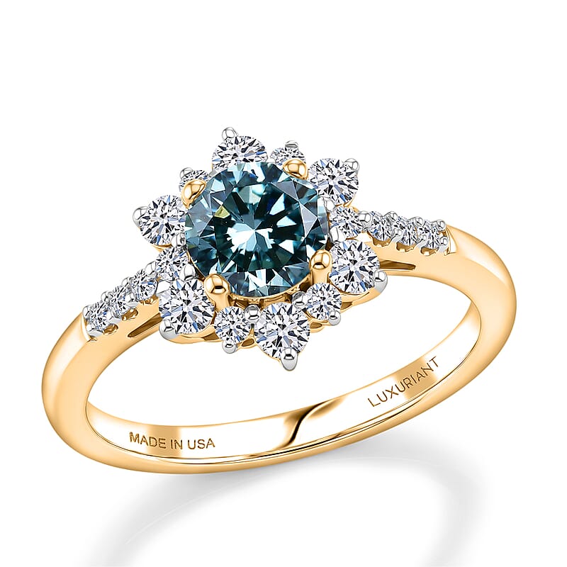 Luxuriant Lab Grown Blue and White Diamond G-H SI 1.00 ctw Ring in 18K Vermeil Yellow Gold Over Sterling Silver (Size 6.0)