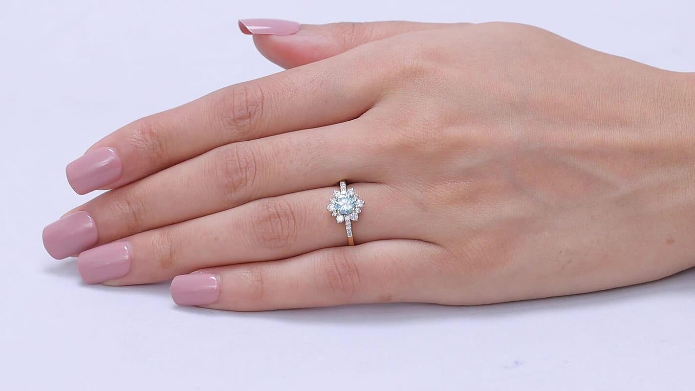 Luxuriant Lab Grown Blue and White Diamond G-H SI 1.00 ctw Ring in 18K Vermeil Yellow Gold Over Sterling Silver